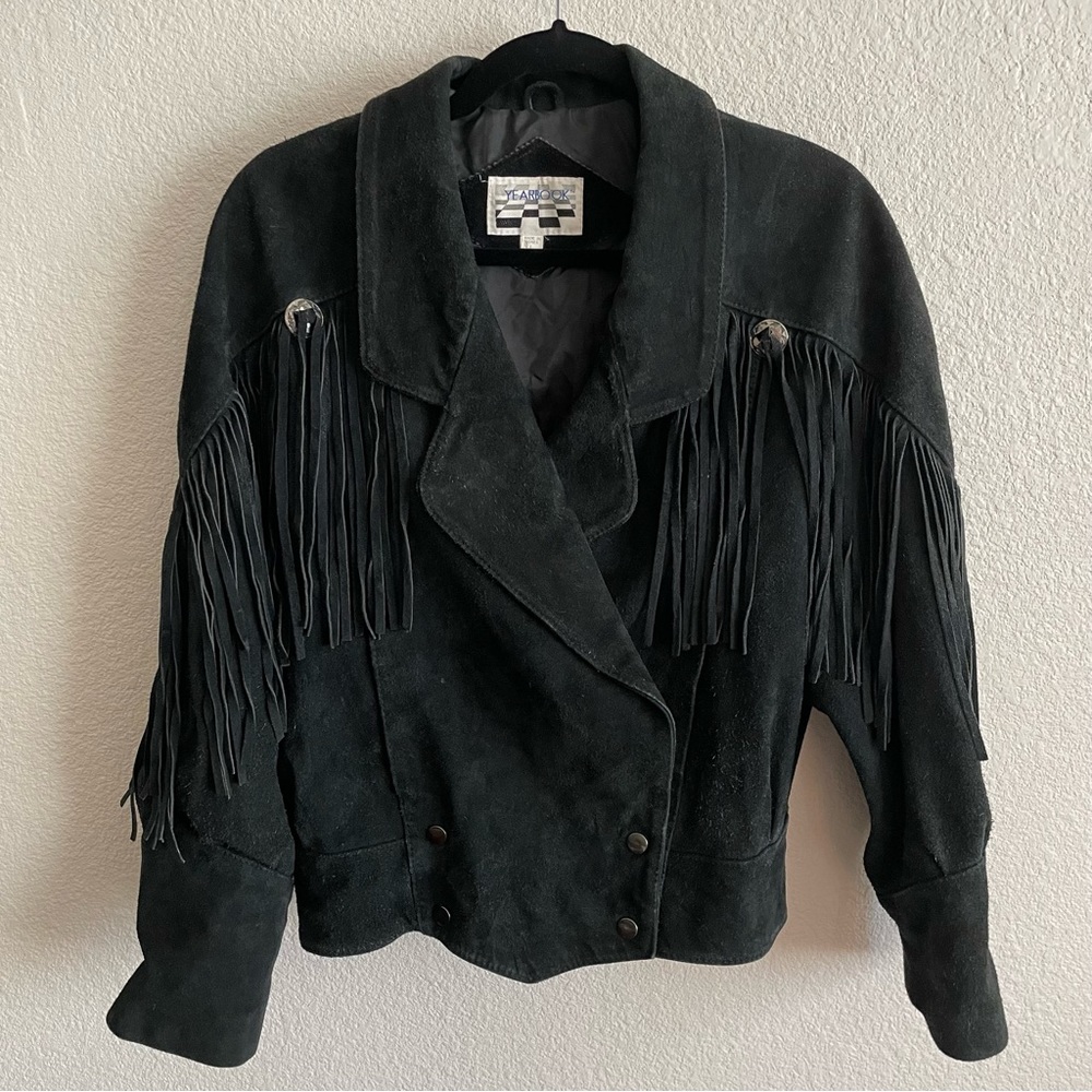 Vintage Yearbook Women’s Leather Suede Fringe Western Black Jacket